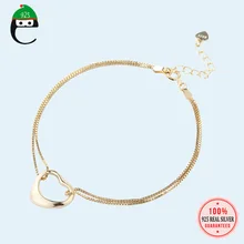 ElfoPlataSi, натуральная 925 пробы, серебро, золото, Двойная Цепочка, полое сердце, 18 см, браслет для женщин, жены, девушек, леди, подарок, DS1835