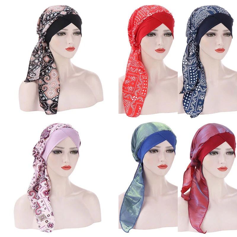 

Fashion Flower Print Women Muslim hijabs Muslim Hean Scarf Turban Bonnet Islamic Headwrap underscarf Ladies Pre-Tied Hijab caps