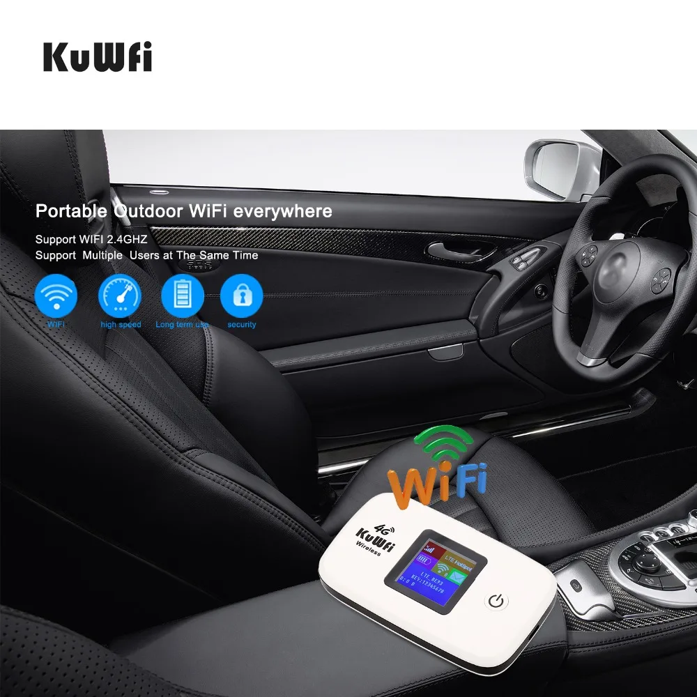 KuWfi Mobile Hotspot Router 4G 150Mbps LTE Router 2400mAH Battery High Speed Internet Hotspot Portable Wifi Router for Travel