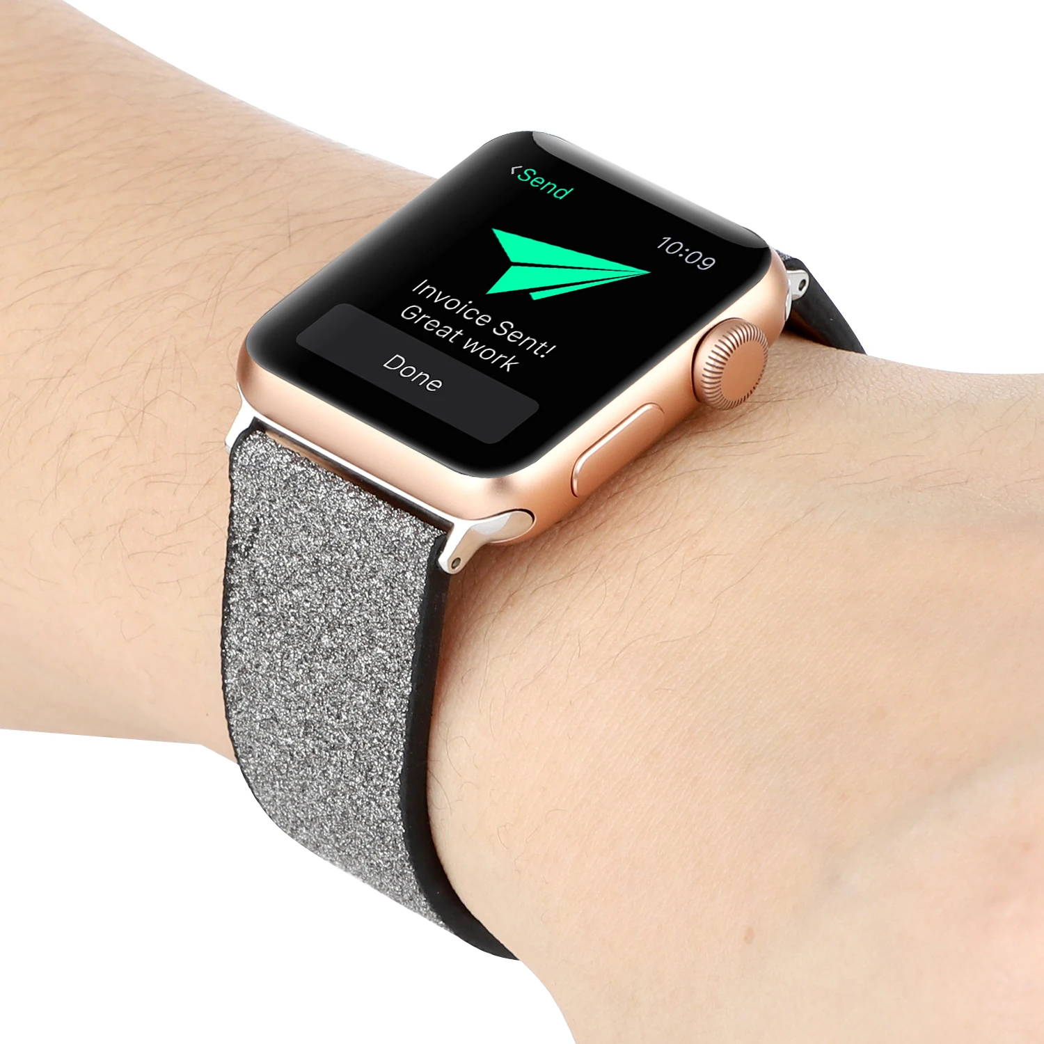 Блестящий розовый кожаный ремешок подходит для Apple series 5 4 44 мм 40 мм, для iWatch 3 2 1 38 мм 42 мм