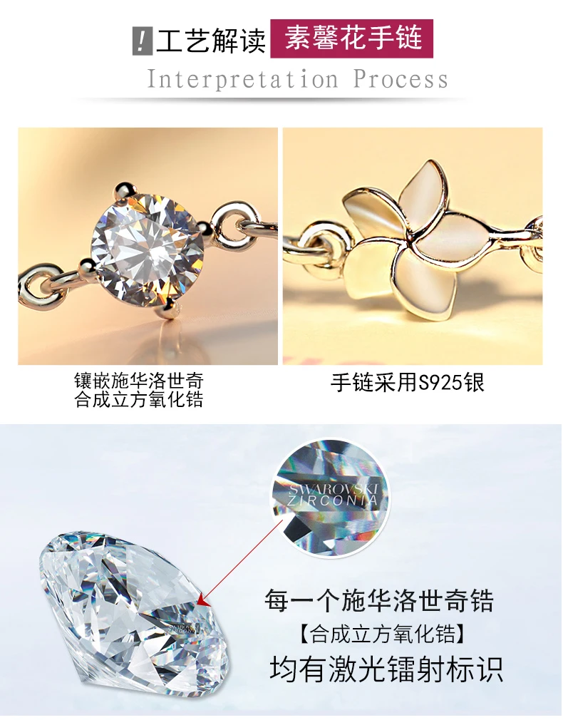 Браслет из стерлингового серебра Baolian с кристаллами Swarovski, серия циркония, Подарочный светильник