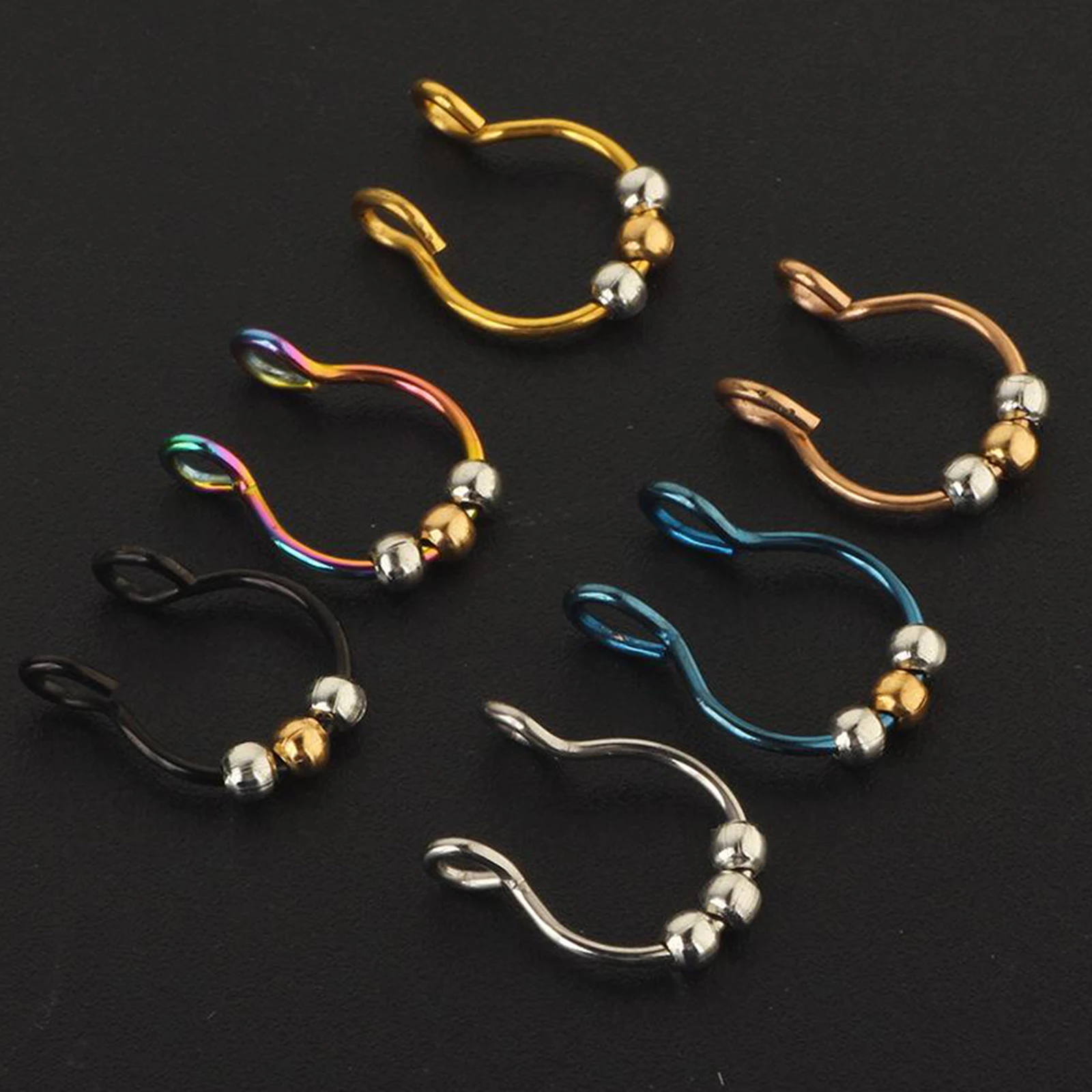 6 Packs Nose  Lip Hoop Rings Clips for Women Men Fashion Girls 8