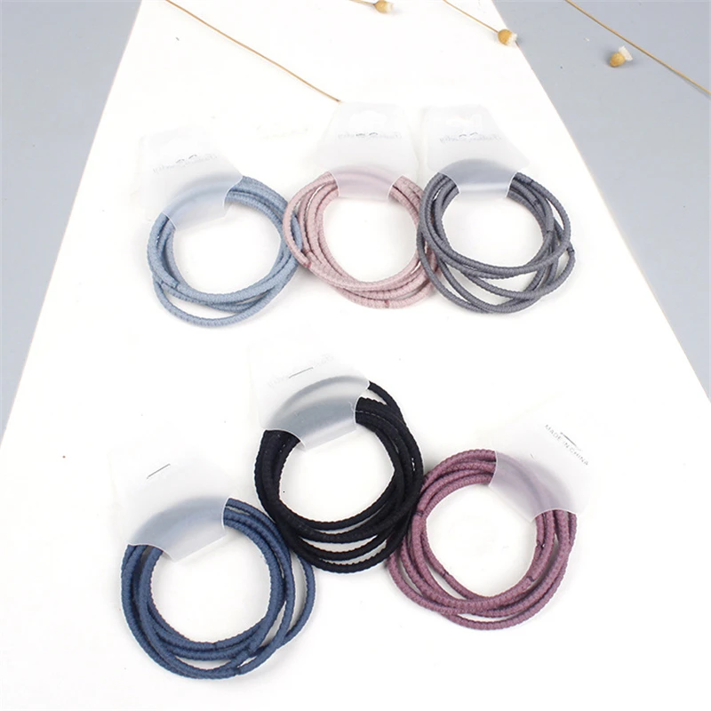 

5pcs/set New Simple Rubber Band Korean Cool Color Solid Cute High Elastic Leather Headband No Trace Hair Ring