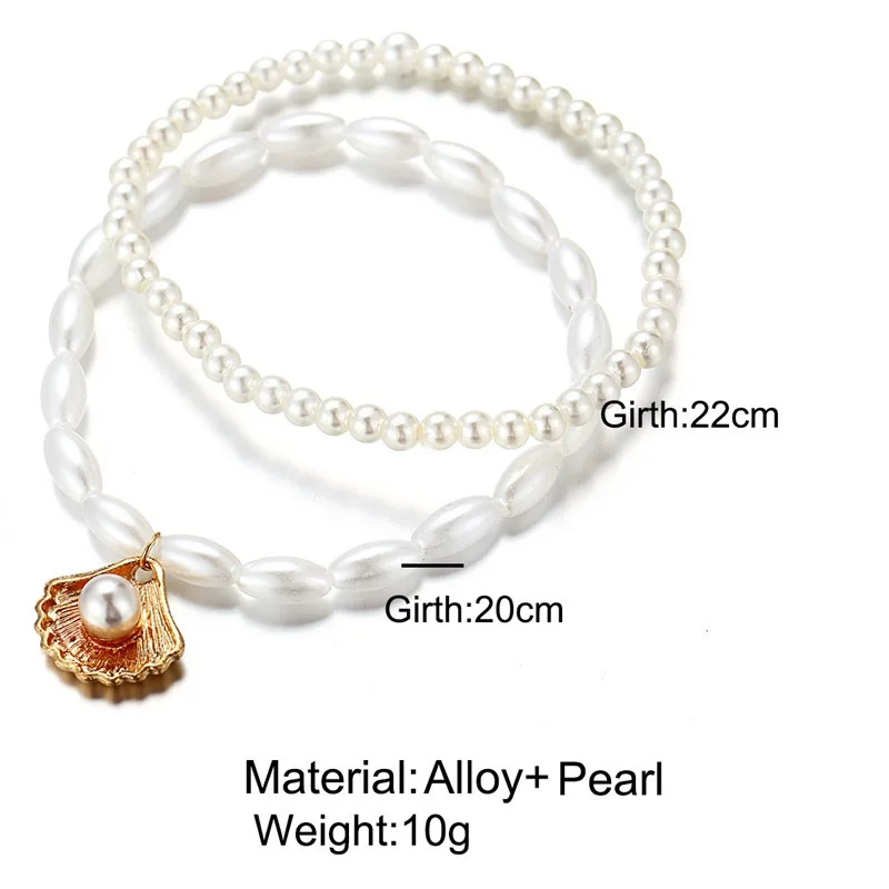 1 Set ( 2 PCs/Set) Elegant Anklet Gold Color White Scallop Imitation Pearl On Foot Ankle Bracelet Women Jewelry 22cm - 20cm long - Image 2