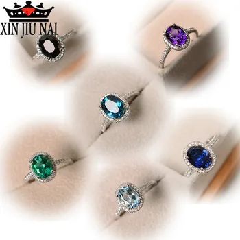 

Trendy Brand CZ 925 silver Ring Big Square Sky Blue green purple black Stone Rings For Women Jewelry Wedding Gift Rings
