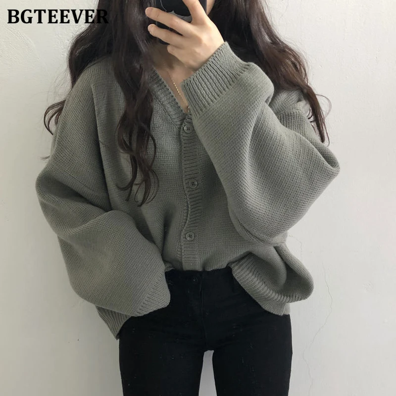 BGTEEVER подходит ко всему шикарный однобортный женский свитер с v-образным вырезом