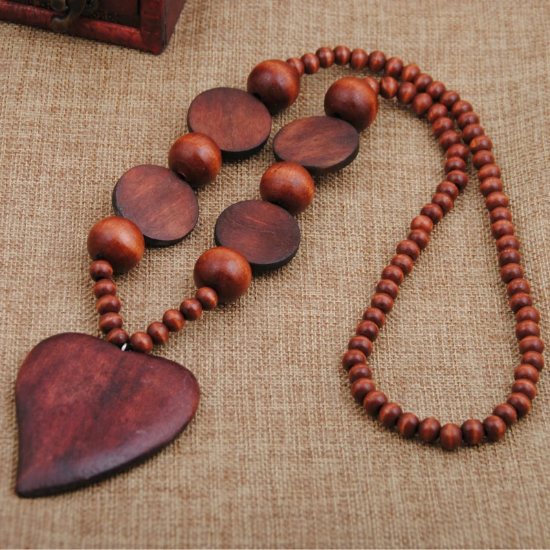 Colgante de corazón de cuentas de madera de estilo bohemio para mujer, largo a mano, collares de alta calidad|Collares colgantes| AliExpress