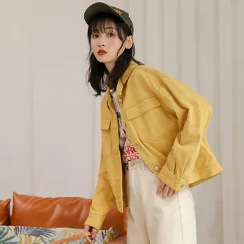

Women Yellow Denim Jackets Spring 2020 Female Casual Long Sleeve Basic Short Jean Jacket Vintage Korean BF Harajuku Jeans Coats