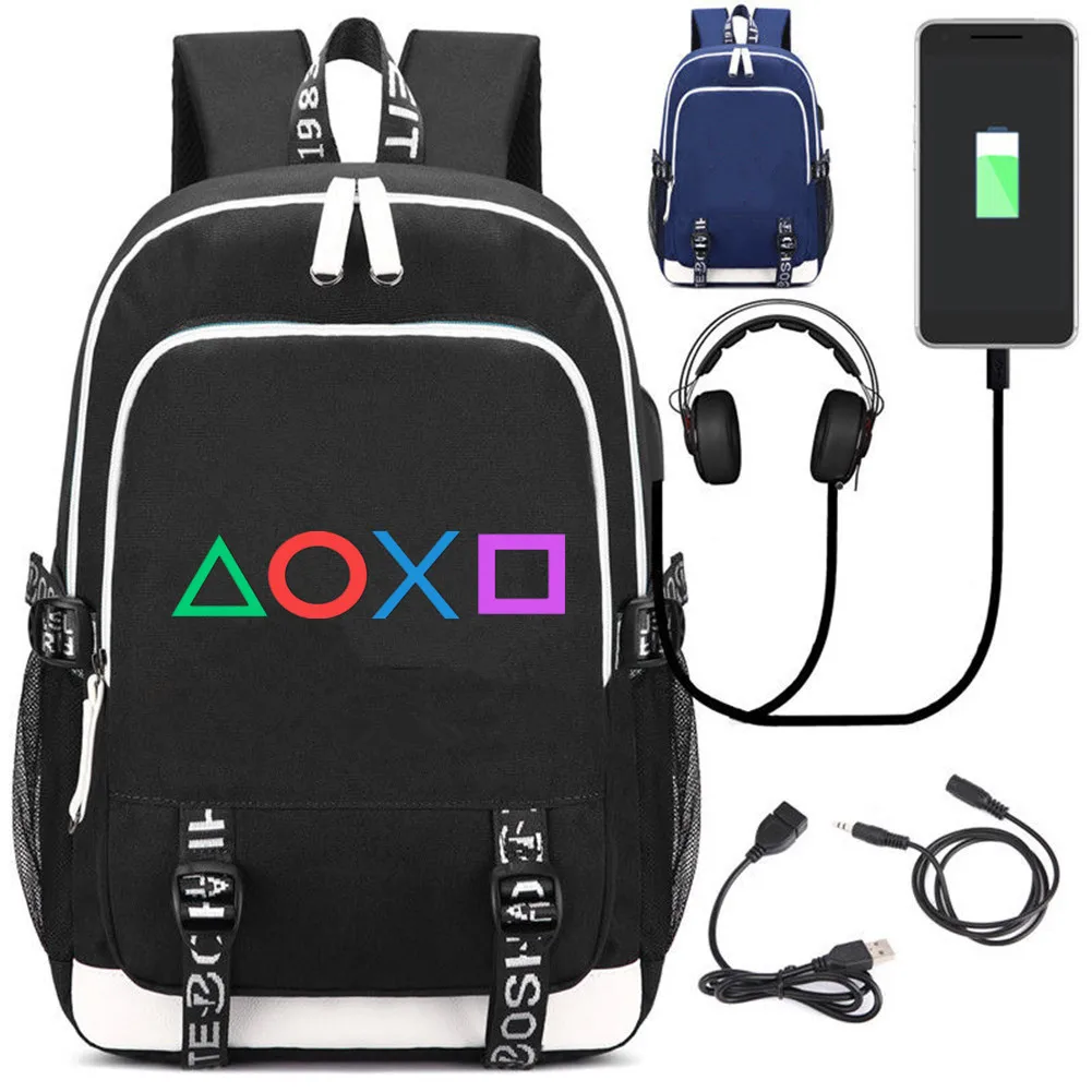 PlayStation 4 PS4 Logo Backpack Kids Schoolbag Travel Laptop Bag USB charging 