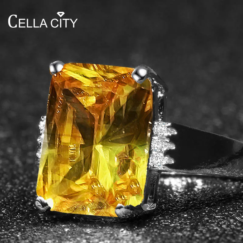 Cellacity Geometry Silver 925 Jewelry Ring for Women Rectangle Large Yellow Gemstones Female Banquet Party Accessory Size6-10 Cellacity Geometry Silver 925 Jewelry Ring for Women Rectangle Large Yellow Gemstones Female Banquet Party Accessory Size6-10