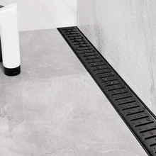 Professional 24-Inch Linear Shower Drain Removable Capsule Pattern Grate Brushed 304 Rectangle Shower Floor Drain Hair Strainer