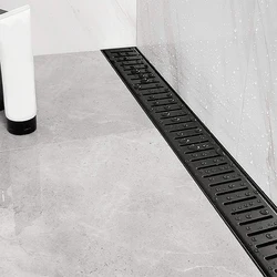Professional 24-Inch Linear Shower Drain Removable Capsule Pattern Grate Brushed 304 Rectangle Shower Floor Drain Hair Strainer