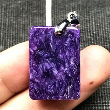 

Top Natural Purple Charoite Necklace Pendant For Woman Man Crystal 25x17x4mm Rectangle Beads 925 Silver Sterling Jewelry AAAAA