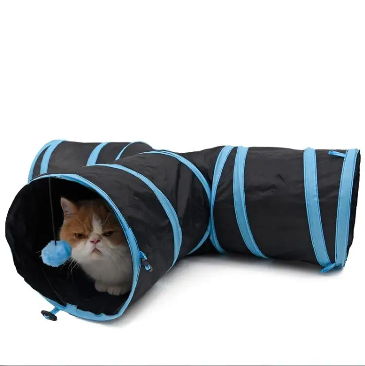 Дропшиппинг туннель для кошек игрушки для кошки котенка 4 отверстия складной Crinkle Кот играющая игрушка «туннель» - Цвет: Blue 3 Holes
