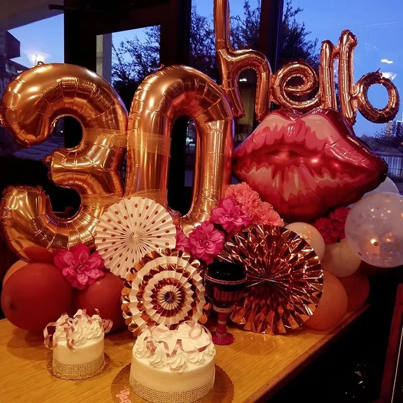 Rose Gold Hello 30 Balloons Baby Shower 10/13/15/21/25th 30th Birthday Party Decor 21 30 Number Inflatable Air Globos
