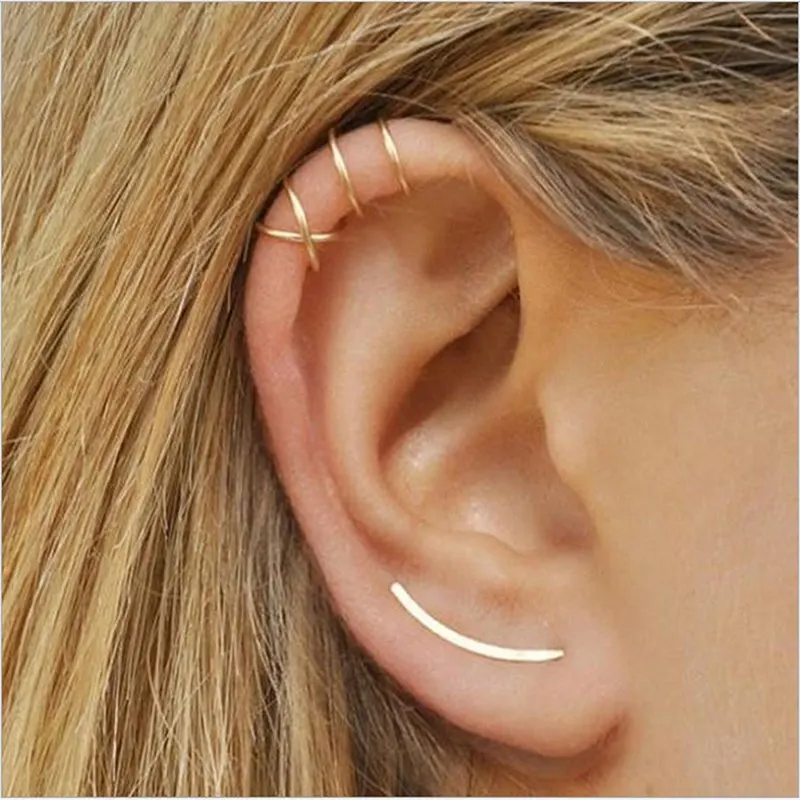 

Temperament Simple Cross Ear Clip Personality Double C Cartilage u-Shaped Stud Earring Symmetrical Wild Earbob