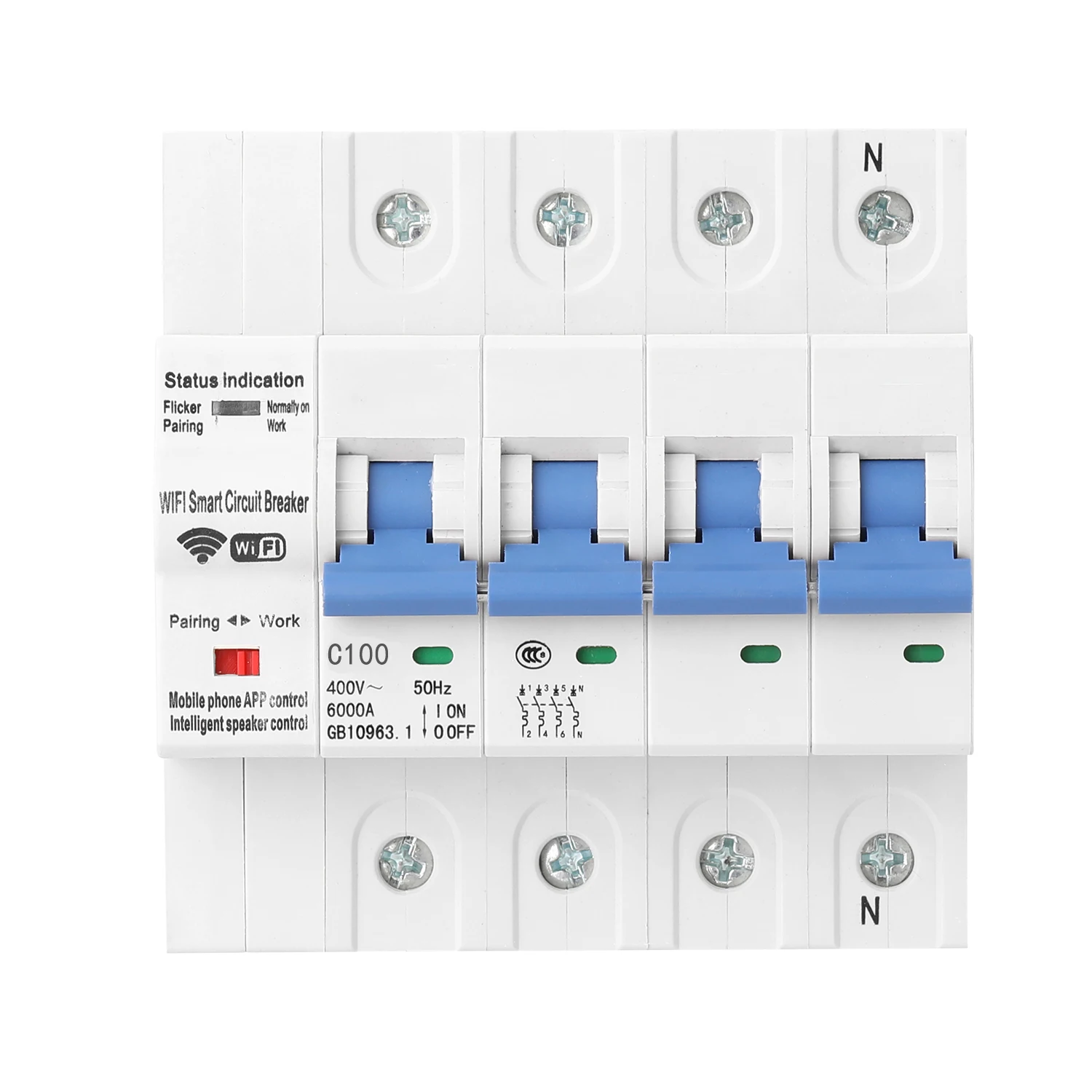 

4P WiFi Intelligent Circuit Breaker with Energy Monitoring and Meter Function Compatible for Amazon Alexa and Google home