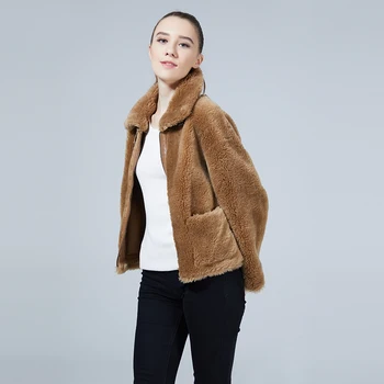 

Winter women sheep fur coat warm soft .