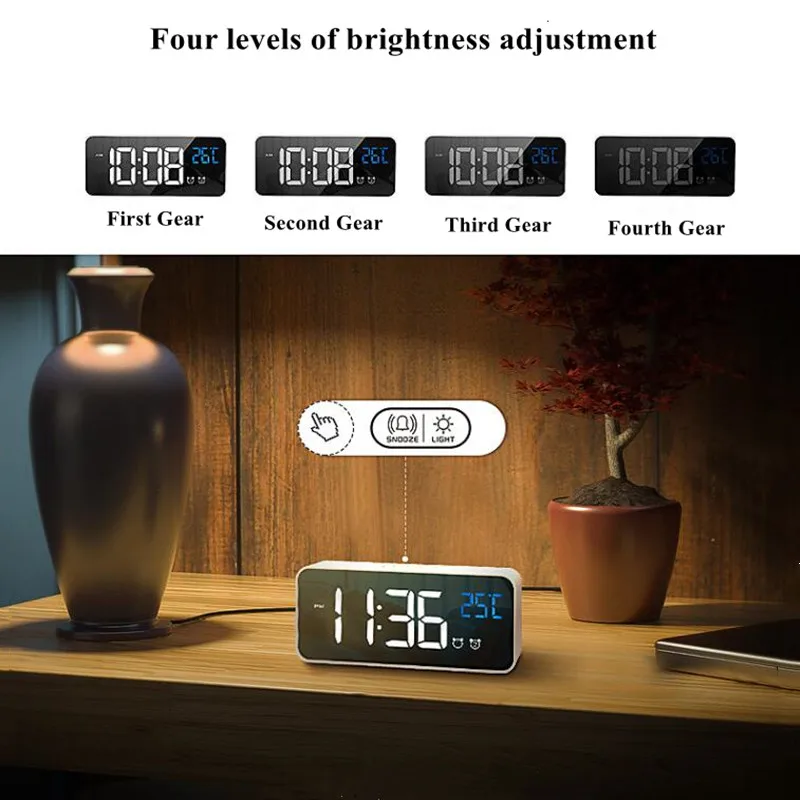 Music Alarm Clock LED Digital Clock 2 Alarms Voice Control Snooze