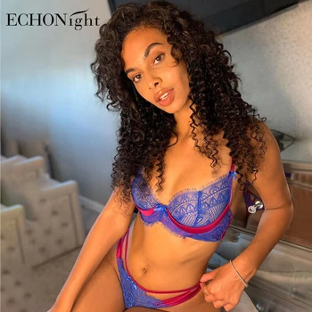 

Echonight Lace Bra Lingerie Set Patchwork Women's Underwear Set See Through Lenceria Wirefree Bra and Panty Set Sexy Underwear