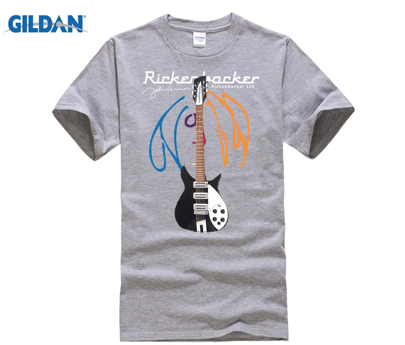 John-Lennon-Rickenbacke-Guitar-T-Shirt-Men-s-Black-S-3xl-New-Tops-Print-Letters - Цвет: light grey