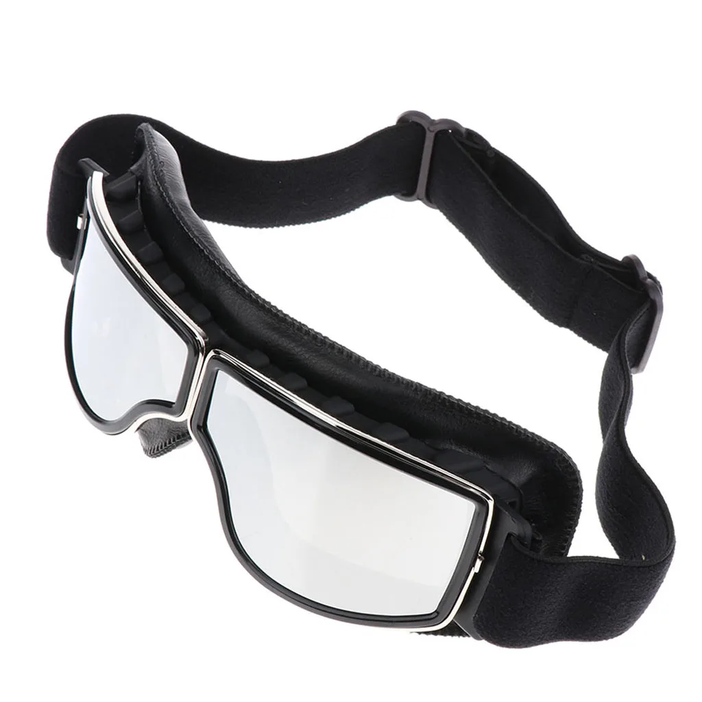 Motorcycle Riding Helmet Goggles Glasses with Adjustable Non-slip Strap Fit for Adult / Youth - (Mirrored Lens)