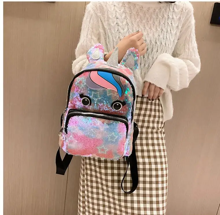 Детский рюкзак для девочек, модный рюкзак с блестками, bolso mujer, милый школьный рюкзак на плечо с рогом, женский рюкзак для путешествий
