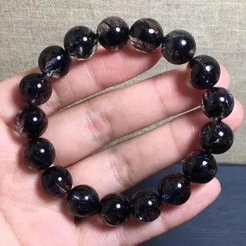 

12mm Genuine Natural Black Rutilated Quartz Crystal For Women Men Bracelet Clear Round Beads Wealthy Stone From Brazil AAAAA
