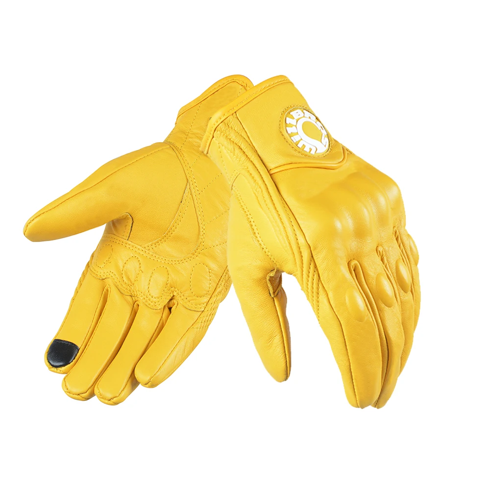 Locomotive Gloves MTB Bike Riding Willbros Leather Guantes Motorcycle Racing Enduro Guants Scooter Motorbike Yellow Luvas Men