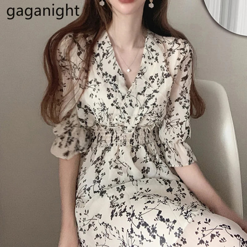 Платье Gaganight женское шифоновое с цветочным принтом длинное приталенное