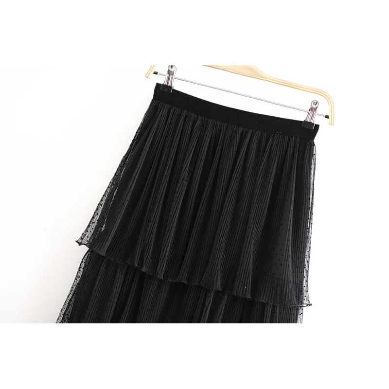Модная женская фатиновая юбка Za, весна-осень, асимметричные плиссированные сетчатые юбки, эластичные Плиссированные Длинные женские юбки с высокой талией
