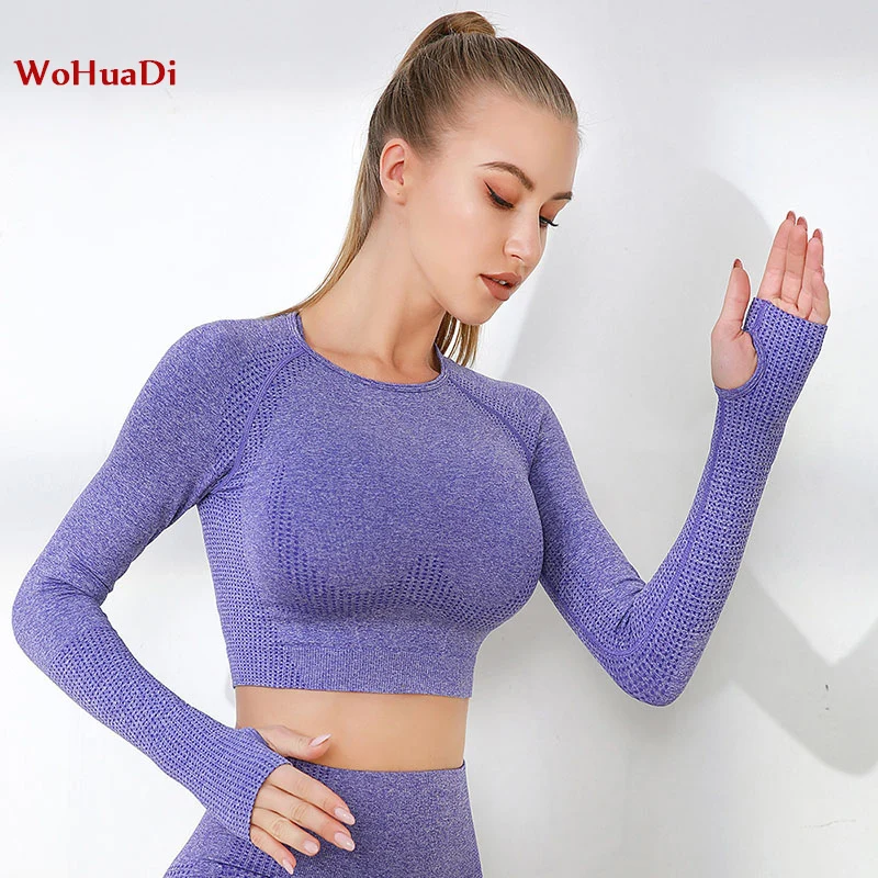 WOHUADI 2020 Новый укороченный топ для йоги с длинным рукавом одежда фитнеса женщин