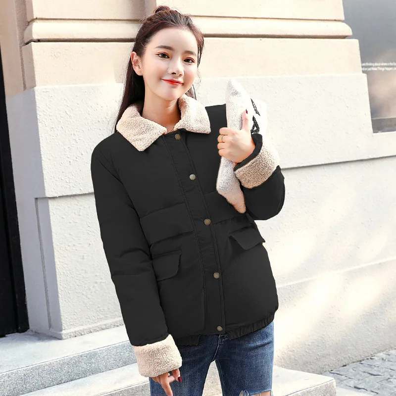 

2018 New Style down Jacket Cotton-padded Clothes Women's Korean-style Lambs Wool Short Cotton-padded Clothes Students Slim Fit C