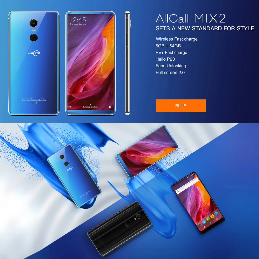 AllCall MIX 2/4G, мобильный телефон с функцией Face ID Беспроводной зарядки отпечатков пальцев 18:9 2160*1080 FHD+ безрамочный экран 6 ГБ+ 64 ГБ 8-ядерный 16MP+ 8MP смартфон