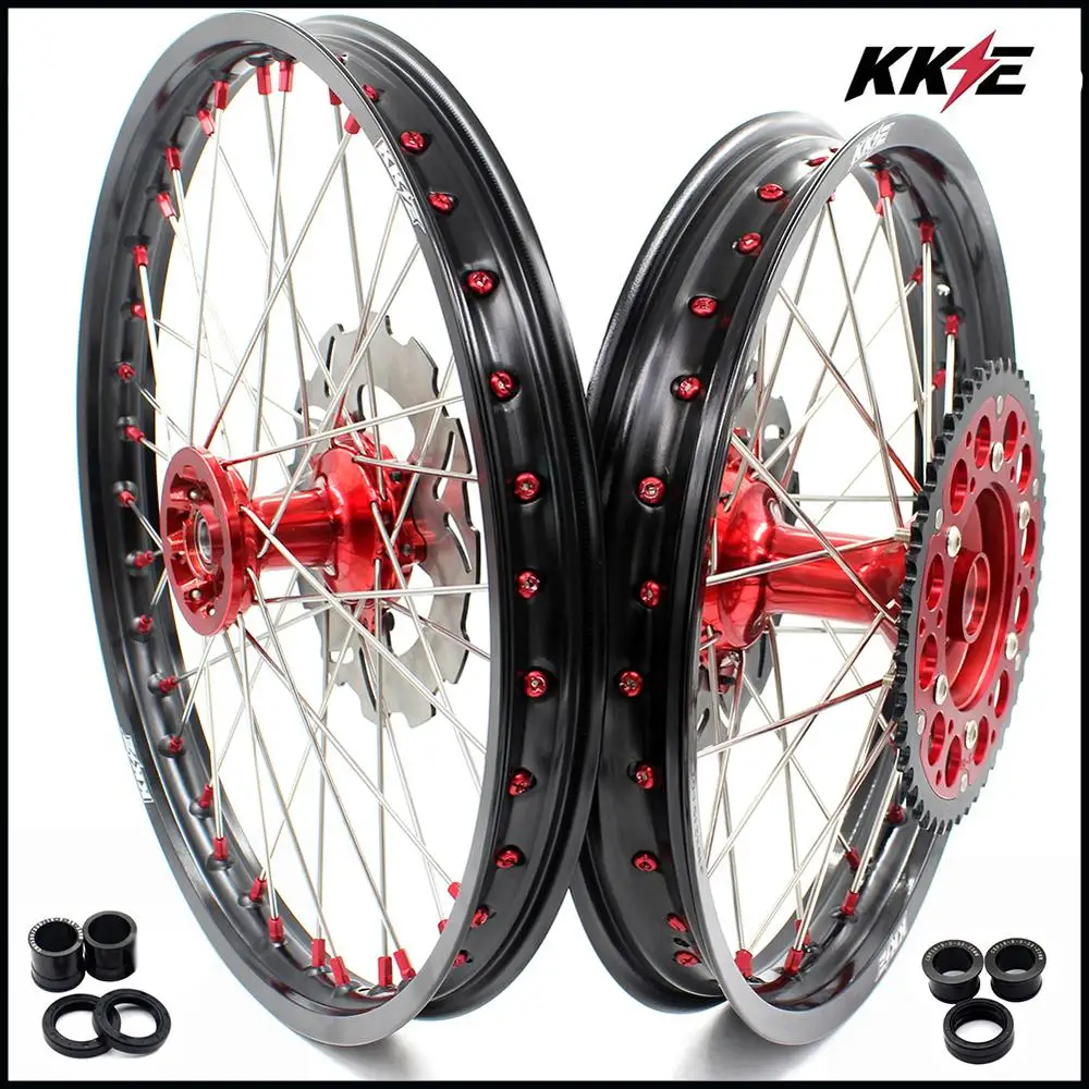 KKE 21/19 Casting MX Wheels Set For HONDA CR125R 1998-2001 CR250R 1997-2001 Red Nipple&ampHub Front&ampRear 240MM Disc Rotor |