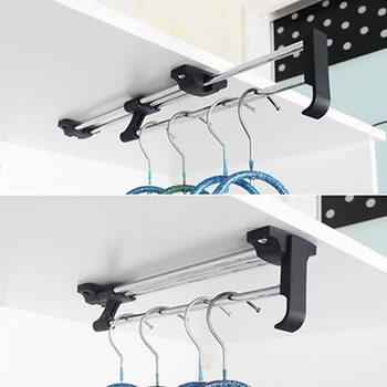 

High Quality Retractable Iron Art Wardrobe Clothes Hanger Pull Out Closet Rod Rail Organizer Rack