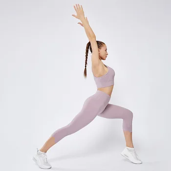 New Women Calf-Length Yoga Pants  High Elastic Double-sided Nude Skinny Capris  Girls Sports Wear Gym  Leggings Sport Fitness 5