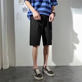 

Men's Summer New Trendy Pure Color Printed Lettered Hong Kong Style Ins Harajuku Loose Straight Tube All-match