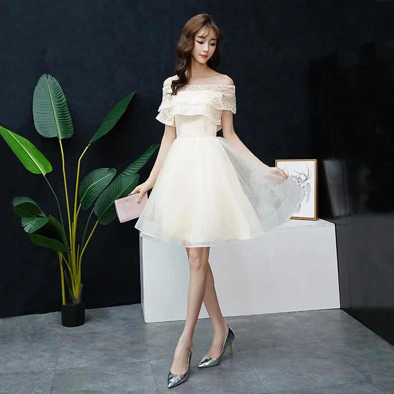 

2020 Abiye Gece Elbisesi Attire Of 2020 New Party Birthday Sexy Word Brief Paragraph Show Thin Shoulder Champagne Evening Dress