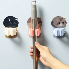 

Plastic Bathroom Punch-free Cat Mop Hook Strong Self-adhesive Mop Clip Broom Storage Sticky Hook Bathroom Mop Rack