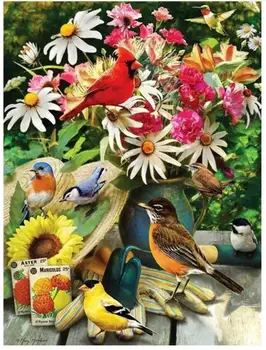 

Daisy Embroidery Mosaic Craft Cardinal Bird Diamond Painting Kit Crystal Picture Wall Paper Rhinestone Drawing Christmas Gift