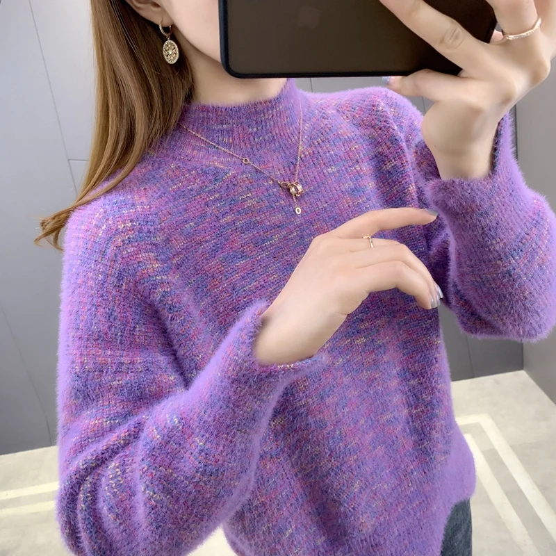

30470 real shot colorful mink serrated hem half high collar sleeve 33