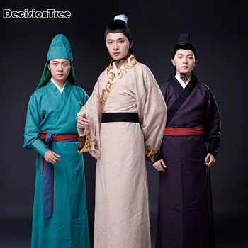 

2020 chinese ancient costume men's traditional chinese dance clothing for women long sleeved hanfu satin robe robe boy