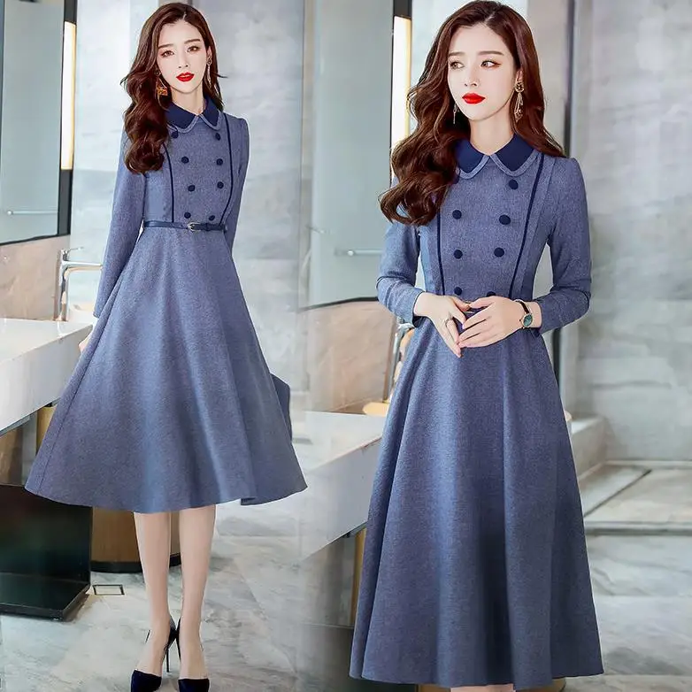 

2019 Spring Peter Pan Collar Women's Mid-length New Style Elegant Korean-style Waist Hugging Autumn And Winter Underwear Long Sl