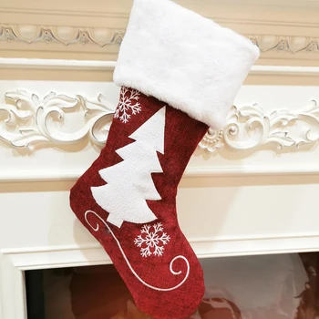 

Elk Stockings Bag Embroidery Storage Bag Flannel Red Gift bag Christmas Socks