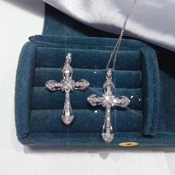 

S925 Sterling Silver Pendant Necklace for Women's 3 A Zircon Cross Pendant Fine White Bizuteria Gemstone Silver 925 Jewelry