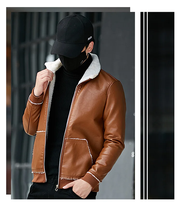 New Style MEN'S Leather Coat Winter plus Velvet Fur Korean-style Trend Cool PU Leather Wallet Windproof Jackets