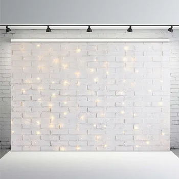 

Christmas Photography Backdrops Newborns White Brick Wall with Lights Photo Background Family Holiday Party Studio Photobooth