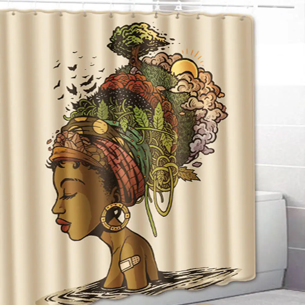 1pc shower curtain Современные сексуальные африканские дамские душевые шторы с крючками, домашняя декоративная шторка для ванны Водонепроницаемая 3D занавеска для ванной - Цвет: 1pc shower curtain