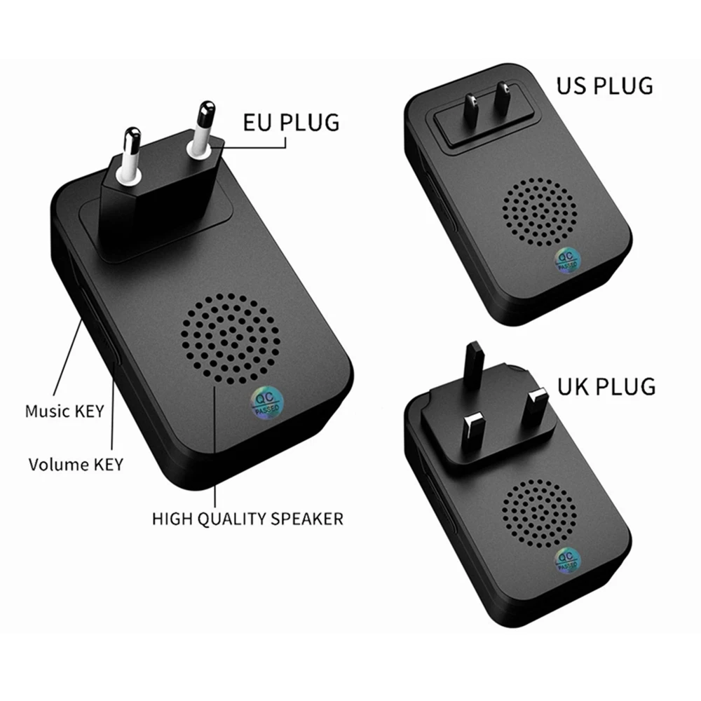 WEMEDA Wireless Doorbell Waterproof 300M Range US EU UK Plug Home Door Ring Bell 60 Chime 0-110dB 1 2 Button 1 2 3 Receiver images - 6